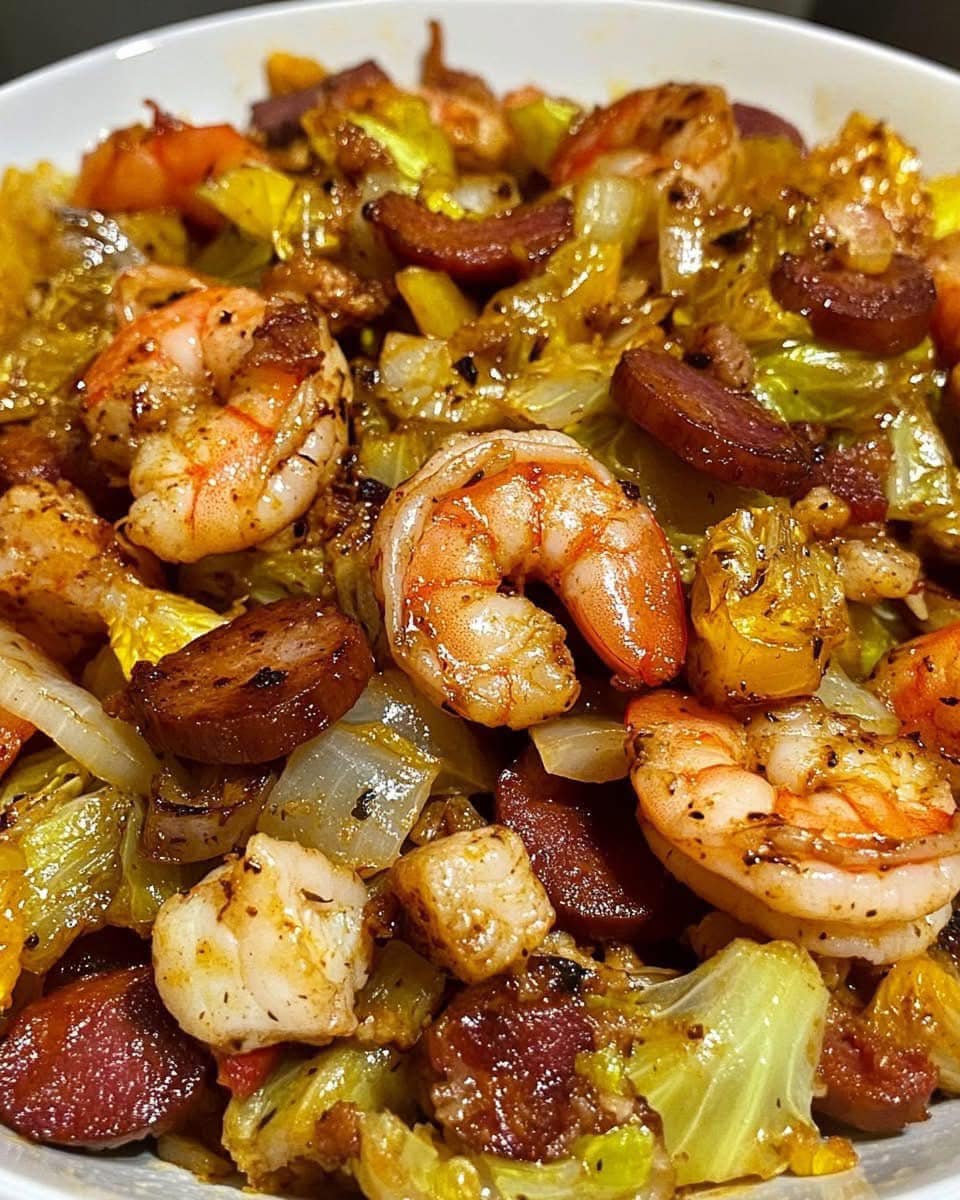 Fried Cabbage with Shrimp Sausage – CeragHaber